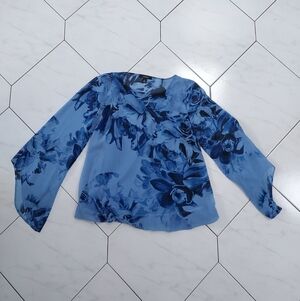 Alfani Blue Floral Blouson Top Size SP
